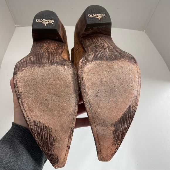 Old Gringo Boots Leather Cowboy Western Animal Leopard Print Pointed Square Tan - Picture 10 of 16